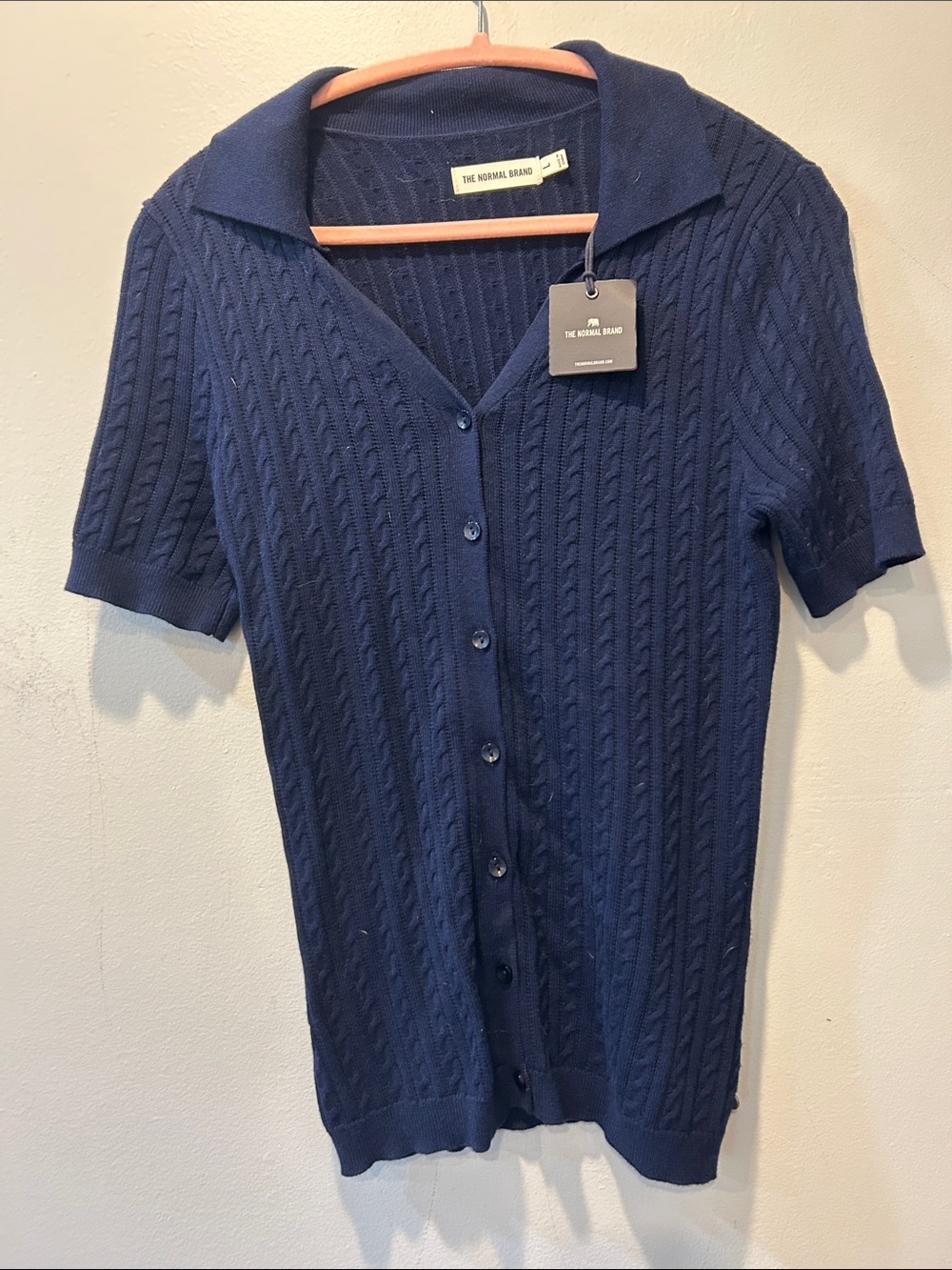 The Normal Brand Navy Cable Knit Short-Sleeve Button-Down Shirt